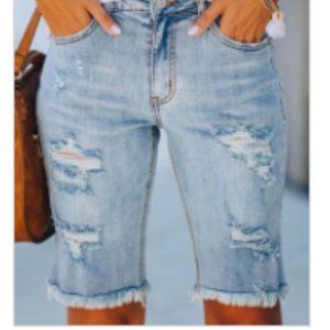NXH Light Blue Distressed Bermuda Jean Shorts 5 Pocket